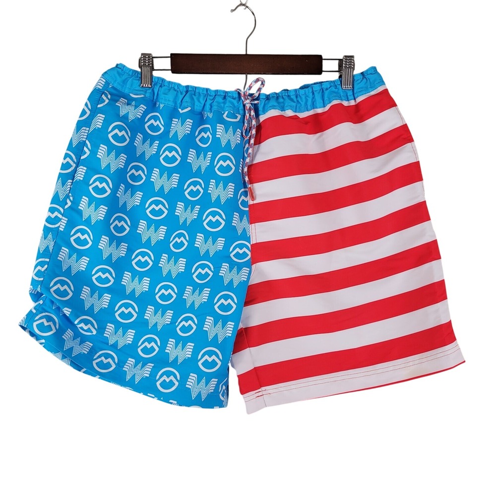 Magellan Whataburger Swim Trunks Men's Large Red‎ White Blue Drawstring USA Flag